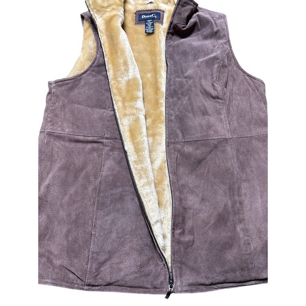 Vintage Denim & Co Suede Shearling Vest Brown Large